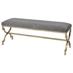 Elk Home - Comtesse Double Bench, Grey - The Comtesse Double Bench is an elegant upholstered bench perfect for an entryway or the foot of the bed. The grey linen bench is framed with crossed metal legs and a single support bar.