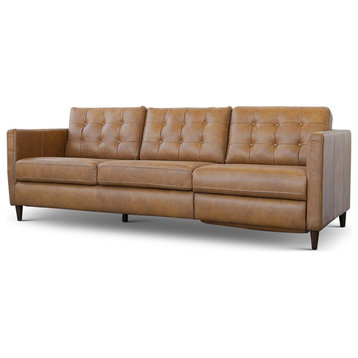 Lewis Modern Living Room Cognac Tan Leather Power Right-Facing Incliner Couch