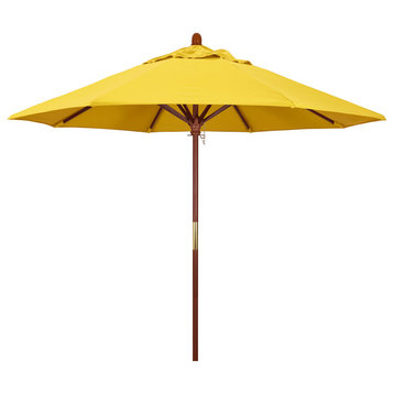 9' Square Push Lift Wood Umbrella, Olefin, Lemon
