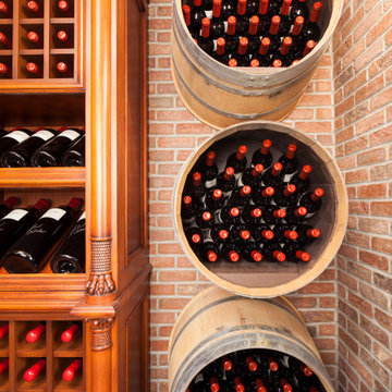 Vineyard inspired light mahogany wine cellar Franklin Lakes, NJ