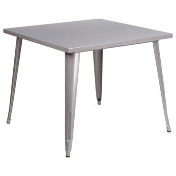 35.5" Square Silver Metal Indoor-Outdoor Table