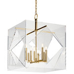 Hudson Valley Lighting - Travis, 24" Pendant, Aged Brass Finish, Clear Acrylic - Bring the golden age of Hollywood into your design with the Travis 8-Light Pendant, which hangs from an aged brass chain and features a transparent, cubic shade with diamond-shaped cutouts. The sharp design of the piece seamlessly blends modern and classical styles. The Travis pendant makes for a stunning addition to a dining room or foyer.