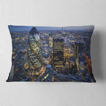 London Skyline at Sunset Cityscape Throw Pillow, 12"x20"