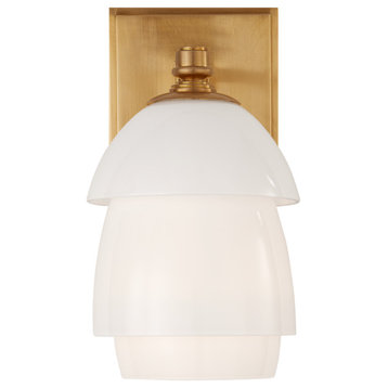 Whitman Small Sconce in Hand-Rubbed Antique Brass with White Glass Shade