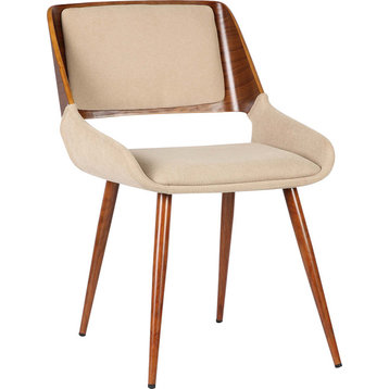 Panda Mid-Century Dining Chair, Walnut Finish and Brown Fabric