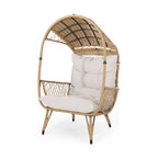 Doris Outdoor Wicker Standing Basket Chair With Cushion, Light Brown/Beige