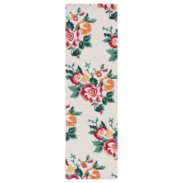 Safavieh Jardin Jar156A Tropical, Floral/Country Rug, Ivory/Red, 2'3"x8'