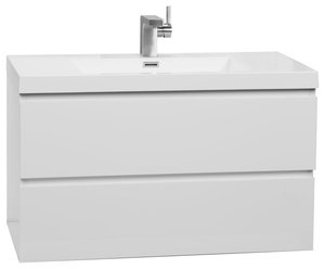 Angela 35.5" Wall-Mounted Single Bathroom Vanity in High Gloss White with Resin Stone Top