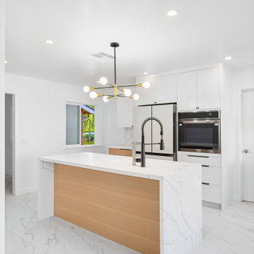 Modern Oak and White Kitchen Remodel with Waterfall Island | The Cabination