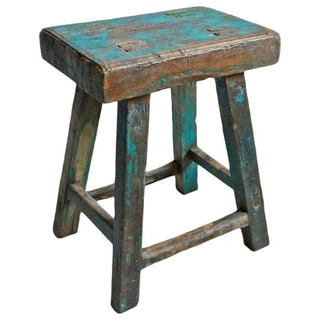 Consigned Vintage Blue Village Stool