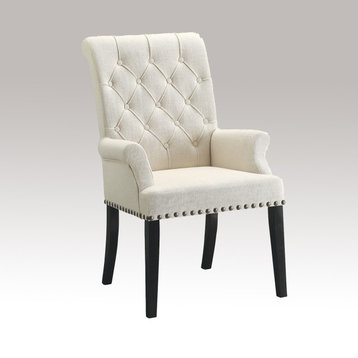 Fabric Dining Armchair with Nailhead Trim, Beige