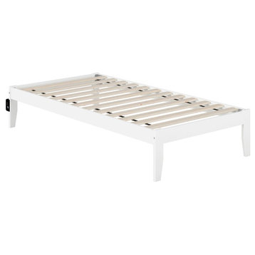 AFI Colorado Solid Wood Twin Bed with USB Charging Station in White