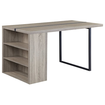 Rectangular Dining Table, Built-In Side Open Compartments, Gray Oak/Black Finish