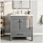 Eviva - Eviva London Transitional Bathroom Vanity With White Carrara Top, Gray, 24" - The Eviva London is truly a one of a kind vanity, with a depth of 18" it offers a plethora of storage space in a compact size. This vanity features a white carrara marble counter top, 1 undermounted porcelain sink, 1 pre-drilled hole for a faucet, brushed chrome knobs/handle, solid wood construct. Available in colors white, gray, espresso. Available in size 20,24,30.