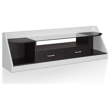 Modern TV Stand, Particle Board With 2 Doors, White and Epresso Finish