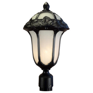 Rose Garden Large Post Mount Light with Alabaster Glass, Oil Rubbed Bronze