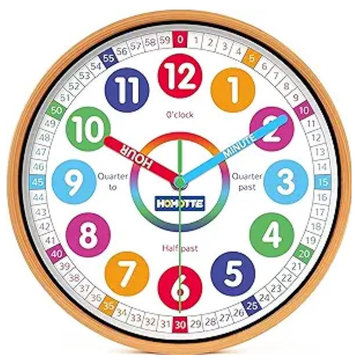Kids Wall Clock for Bedroom, 10" Round Multi-Colored Learning Clock