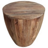 Cylindrical Shape Round Mango Wood Distressed Wooden Side End Table, Brown
