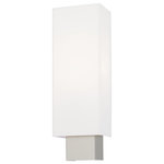 Livex Lighting - Livex Lighting Brushed Nickel 1-Light ADA Wall Sconce - The transitional design of this wall sconce is as beautiful as it is simple. A brushed nickel finish frame is paired with a light and airy hand crafted hardback off-white half-shade.