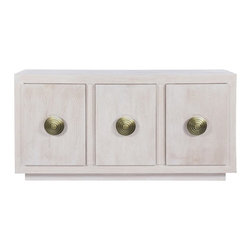 Worlds Away Bailey Cerused Oak Antique Brass 3 Door Cabinet - Front Doors