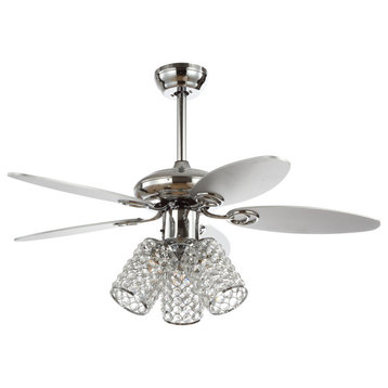 Kris 42" 3-Light Crystal LED Ceiling Fan With Remote, Chrome