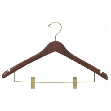 Wooden Curved Combo Hanger, Walnut/Brass Finish, Box of 25