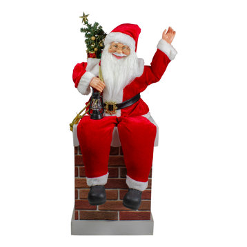 Santa Delivering Presents Down a Smokestack Chimney Christmas Decoration