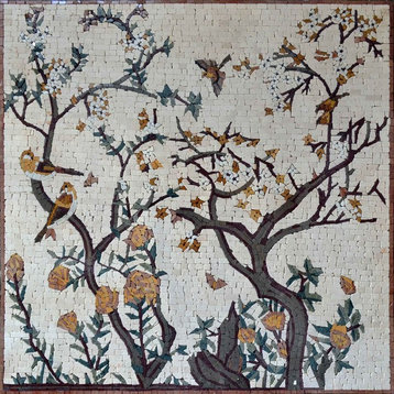 Mosaic Artwork, Blooming Tree, 35"x35"