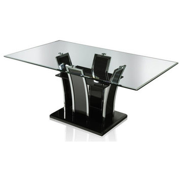 Furniture of America Valery Contemporary Glass Top Dining Table in Black
