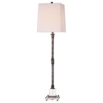 Uttermost - Uttermost Teala 36" Tall Aged Black Buffet Lamp - This Updated Look On A Classic Design Features A Decorative Column, Finished In A Heavily Textured Aged Black With Subtle Silver Highlights, Displayed On A Thick Crystal Foot. The Slightly Tapered Square Hardback Shade Is A White Linen Fabric.