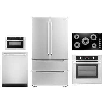5PC, 36" Cooktop 24" Dishwasher 24" Wall Oven 17.3" Microwave & Refrigerator