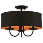 Livex Lighting - Livex Lighting 3 Light Black Semi-Flush Mount - The three-light Winchester semi-flush combines floral details and casual elements to create an updated look. The hand-crafted black fabric hardback drum shade is set off by an inner silky orange fabric that combines with chandelier-like black finish sweeping arms which creates a versatile effect. Perfect fit for the living room, dining room, kitchen or bedroom.