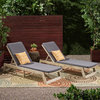 Tina Outdoor Acacia Wood Chaise Lounge and Cushion Sets, Set of 2, Gray