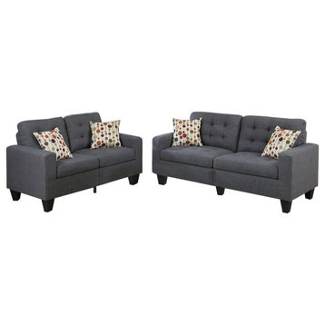 Benzara BM168723 Linen Fabric 2 Pieces Sofa Set In Gray