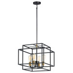 Maxim Lighting - Liner 4-Light Pendant - A geometric design constructed of square steel tubing that is finished in a Matte Black and accented with Satin Brass. Add a Vintage bulb for a Restoration look or a Globe lamp for a Contemporary approach. Whatever design you desire this collection will make it happen at a price that will make you smile.