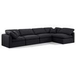 Meridian Furniture - Indulge Upholstered Modular L-Shaped Sectional, Black, 5-Piece: 3 Armless Chair, 2 Corner Chair, Down Stuffed Linen Textured Fabric - Experience ultimate comfort and style with our black linen textured fabric Indulge Sectional. The luxurious linen texture of the fabric will elevate the aesthetic of any room. This sofa provides ample space for you to relax while its modular build offers the option of unlimited configurations. Whether you're looking to add a stylish element to your living room or a comfortable seating option to your bedroom, this sofa is the perfect choice.