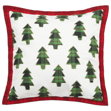 Plaid Trees Applique Embroidered Pillow