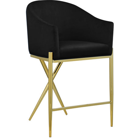 Xavier Velvet Upholstered Counter Height Stool, Black, Gold Finish