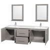 Centra 72" Gray Oak Double Vanity, White Man-Made Stone Top, Drop-In Square Sink