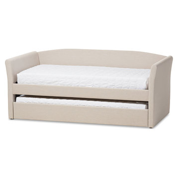Camino Upholstered Daybed With Guest Trundle Bed, Beige Fabric