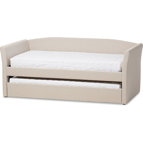 Camino Upholstered Daybed With Guest Trundle Bed, Beige Fabric