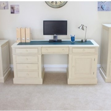 Cadence Cream Mahogany Furniture Twin Pedestal Computer Desk