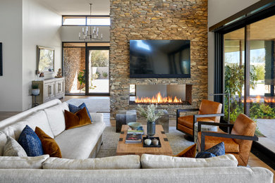 Living room - large modern light wood floor living room idea in Phoenix