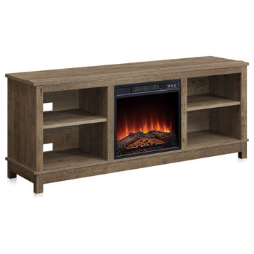 58" Charmant TV Stand With 18" Electric Fireplace, Wood