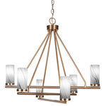 Toltec Lighting - Trinity 6 Light Chandelier Shown, New Age Brass Finish, 2.5" Onyx Swirl - Enhance your space with the Trinity 6-Light Chandelier. Installing this chandelier is a breeze - simply connect it to a 120 volt power supply. Set the perfect ambiance with dimmable lighting (dimmer not included). The chandelier is energy-efficient and LED compatible, providing convenience and energy savings. It's versatile and suitable for everyday use, compatible with candelabra base bulbs. Maintenance is a minimal with a damp cloth, as no chemicals are required. The chandelier's streamlined hardwired design adds a touch of elegance to any room. The durable glass shades ensure even light diffusion, creating a captivating atmosphere. Choose from multiple finish and color variations to find the perfect match for your decor.