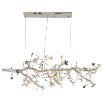 Smoke and Clear Crystal Branch Light Fixture With Clear Beaded Crystal Branches