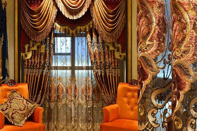 Most Luxury Coffee Royal Velvet Embroidery curtain brown Living Room drapes