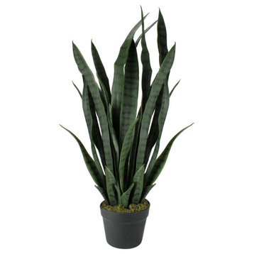 29" Potted Two Tone Green and Black Artificial Snake Plant