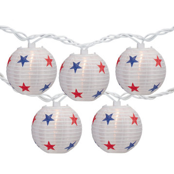 10-Count Red White and Blue Star 4th of July Paper Lantern Lights Clear Bulbs