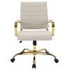 LeisureMod Benmar Mid-Back Swivel Leather Office Chair With Gold Base, Tan